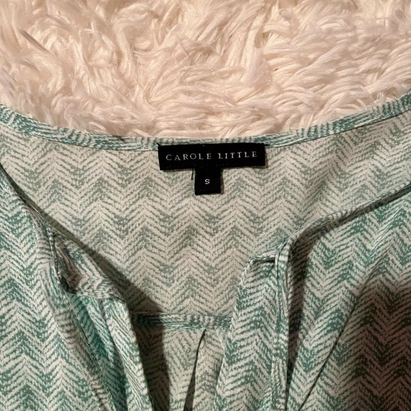 Carole Little Button Up 3/4 Sleeve 100% Rayon Green Blouse Small - Picture 2 of 7